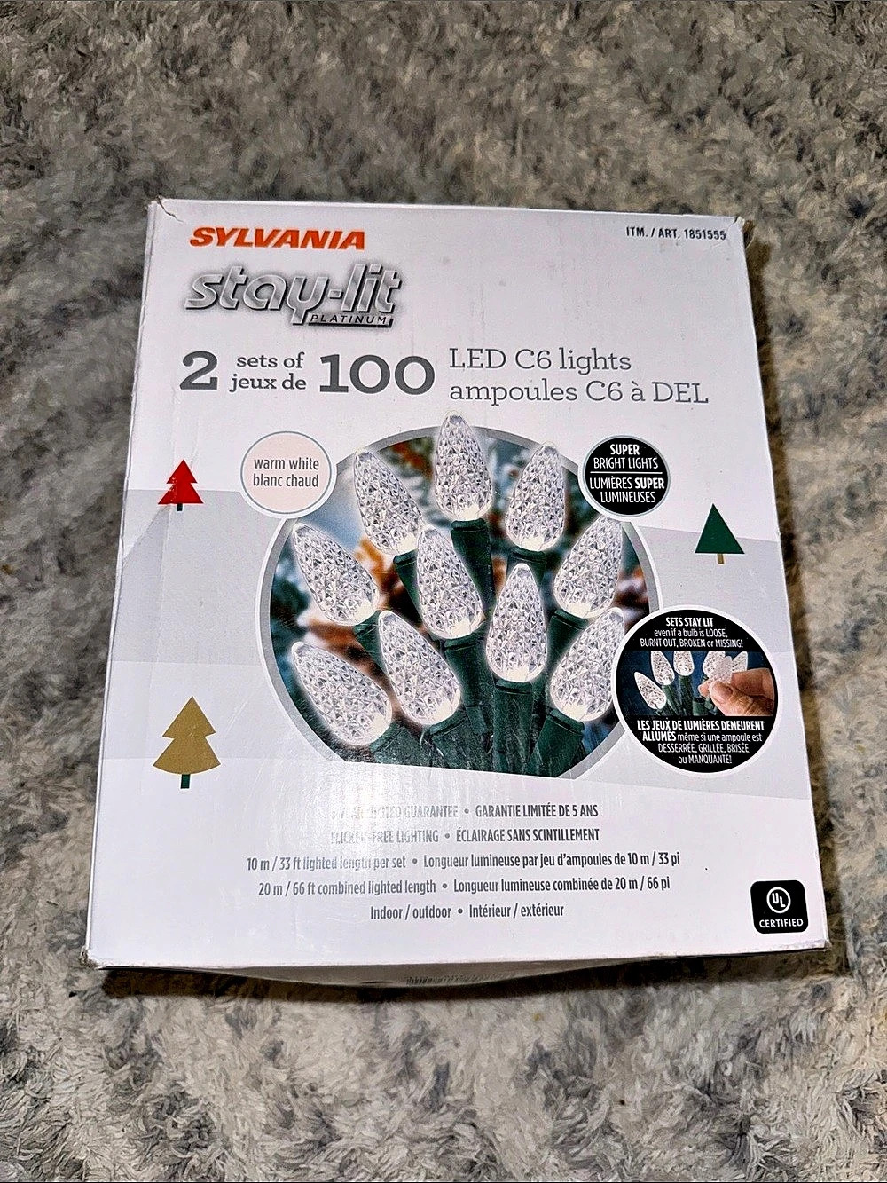 Sylvania Stay-Lit Platinum LED C6 Lights 2-sets Warm White 100 LED lights